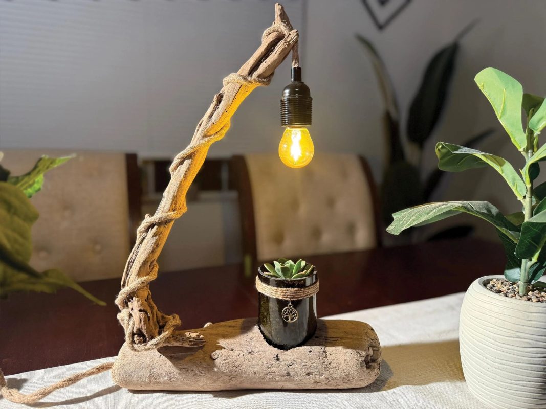 driftwood light with natural elements