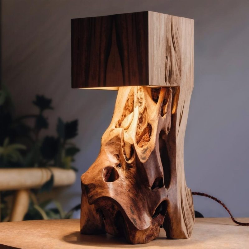 sculptural driftwood table lamp
