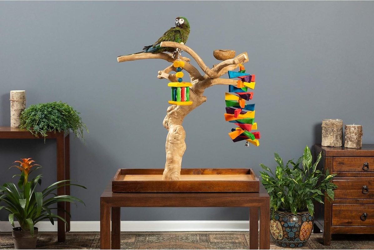 Natural branches keep birds engaged and reduce stress