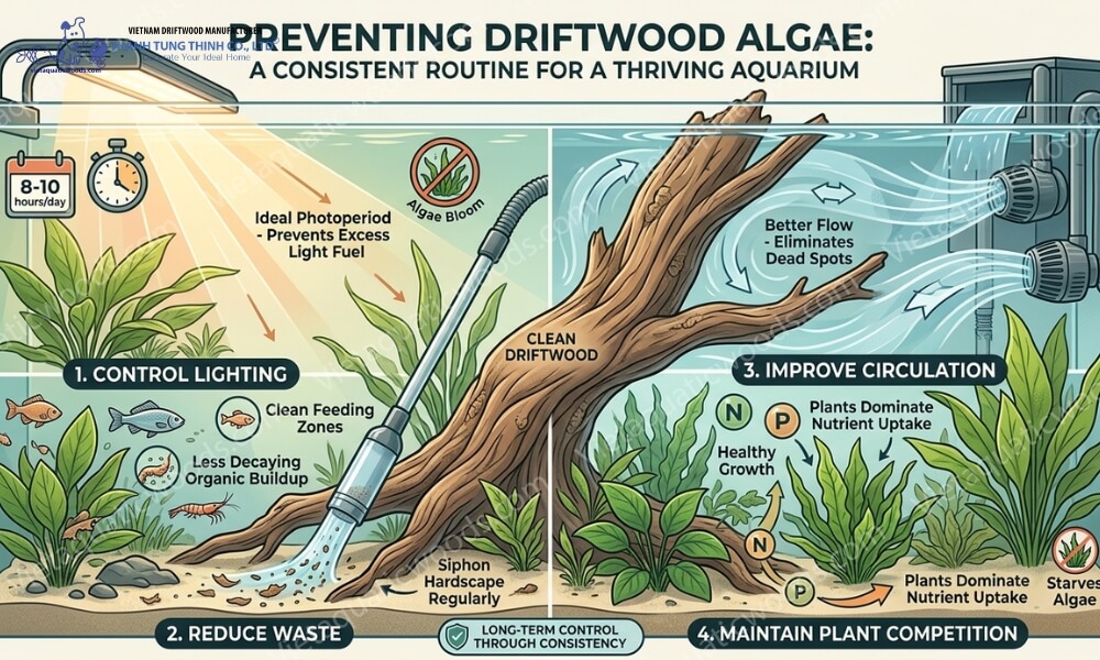 Infographic for preventing a Driftwood Algae Problem Aquarium