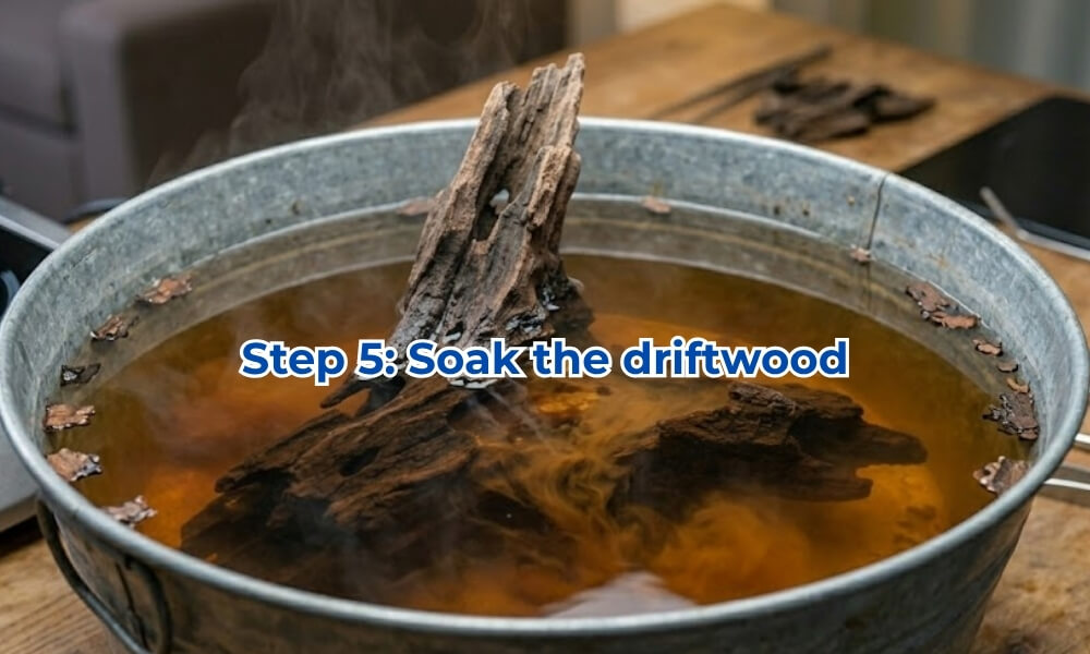Soaking large Vietnam driftwood to release tannins