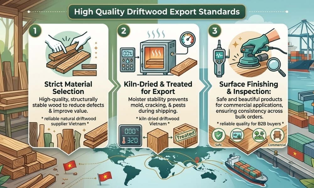 Illustration of quality control for driftwood exports