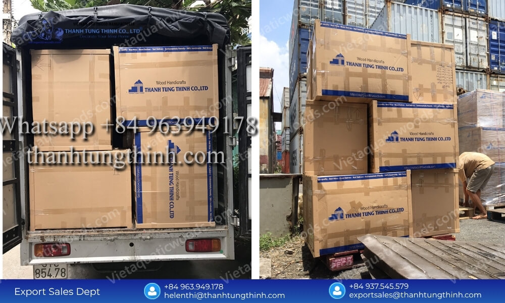 Bulk cartons containing Coffee Wood Reptile Hideouts being loaded onto a truck for global B2B export