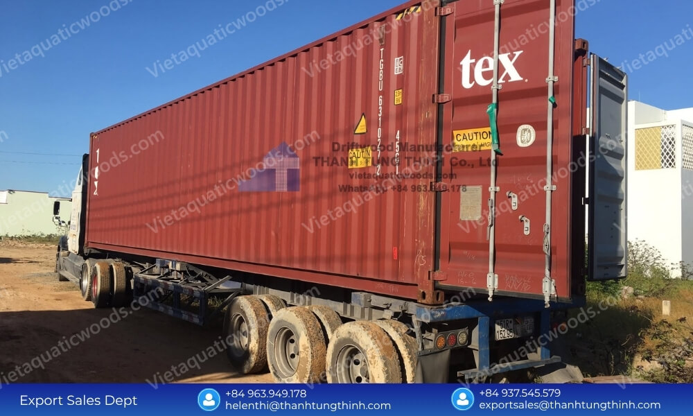 Long distance maritime freight container handling displaying a large scale coffee wood pet products factory capacity