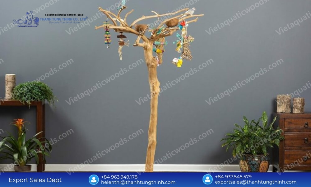 A natural wooden bird stand provided by a premier Coffee Wood Bird Perch supplier