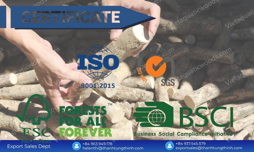 International safety certificates of a compliant coffee wood dog chew manufacturer including ISO and BSCI