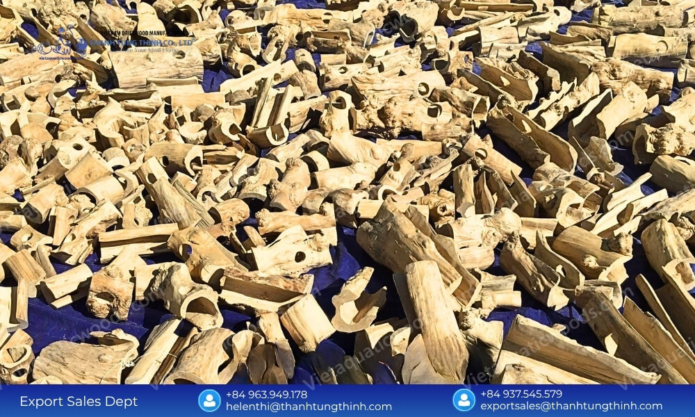 Mass distribution of inert natural caves laid out during a factory direct bulk buy coffee wood reptile hideouts project