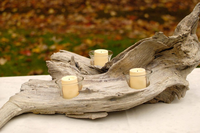 Driftwood candle holder for a coastal-themed house
