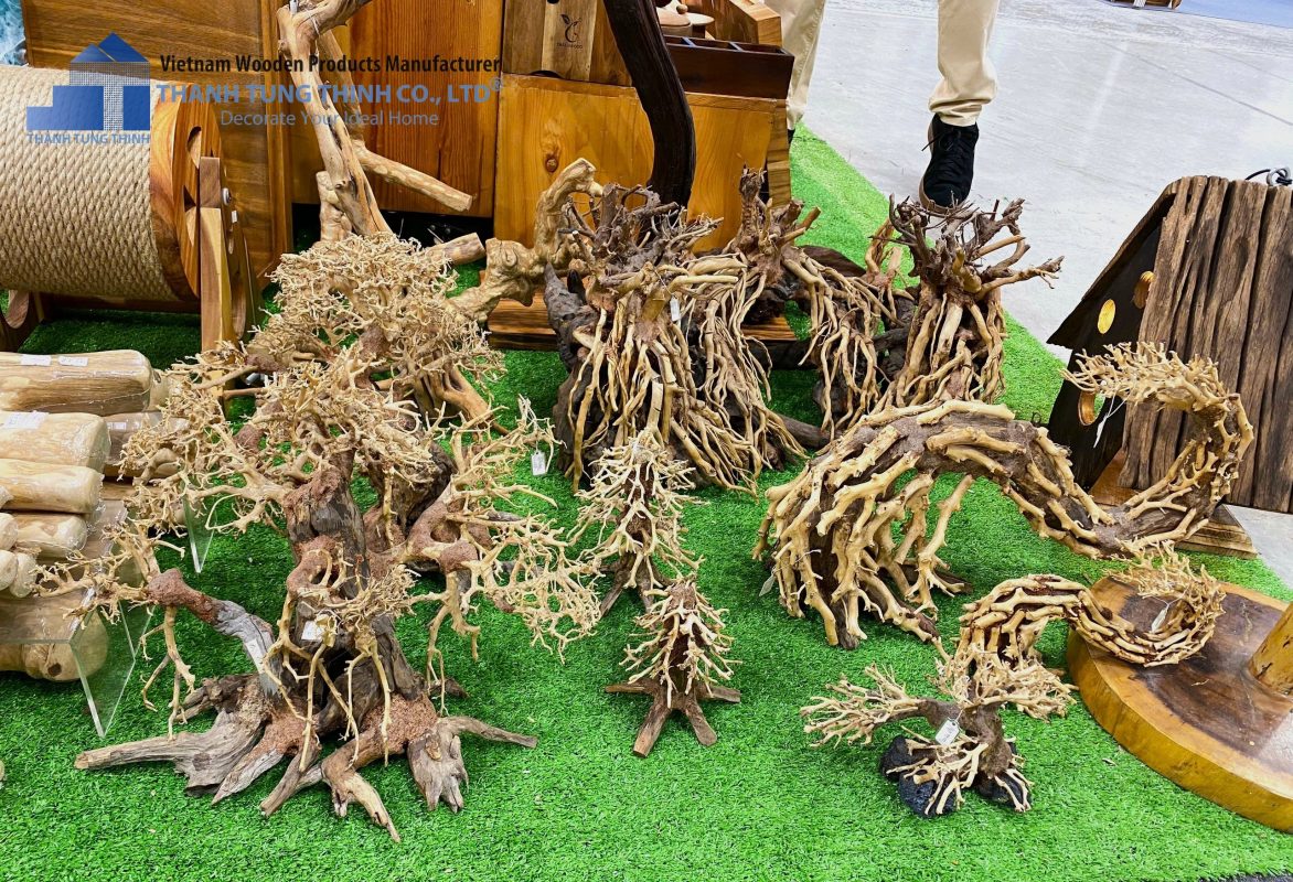 Handcrafted bonsai driftwood is another highlight at our stand