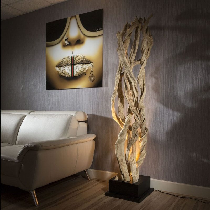 Modern driftwood floor lamps for statement spaces