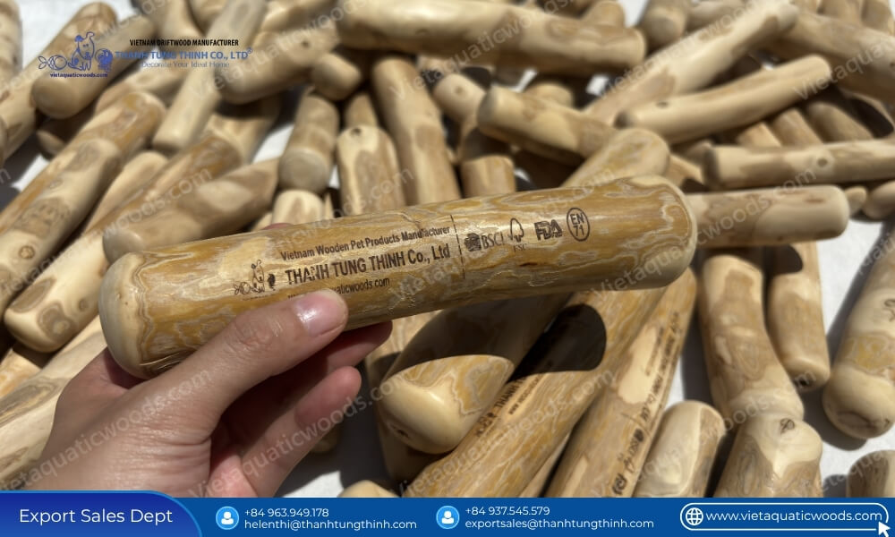 OEM private label splinter resistant coffee wood dog chews with custom laser engraving