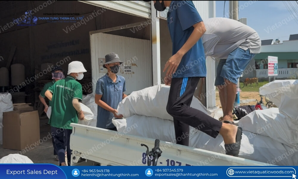 contract manufacturing coffee wood dog chew logistics loading process at factory