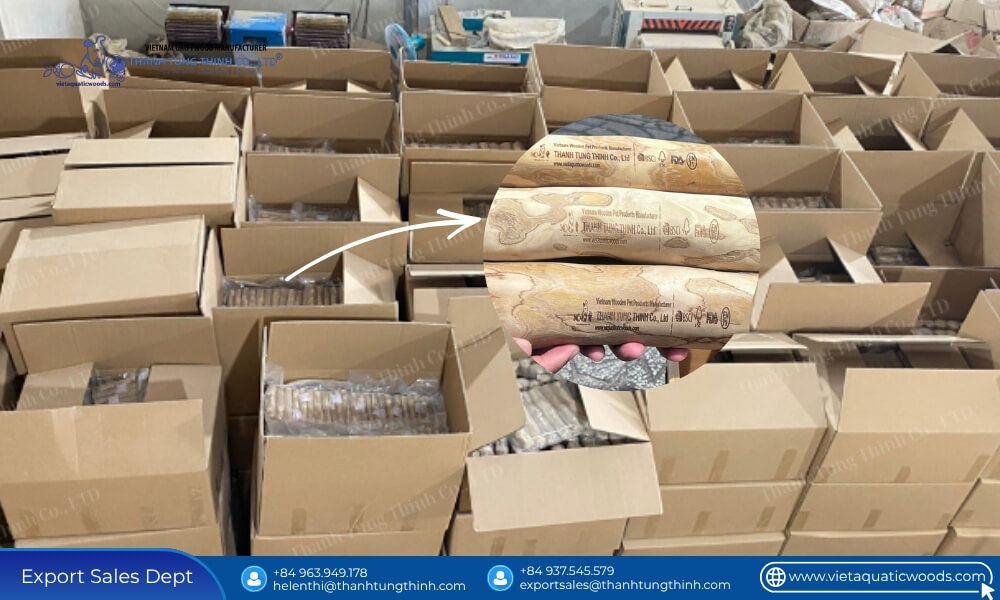 bulk packaging of eco friendly coffee wood dog chew private label