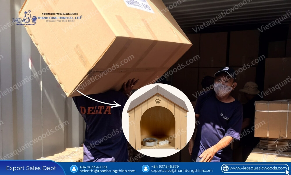 Expert container loading operations in international shipping logistics for bulk wooden dog houses