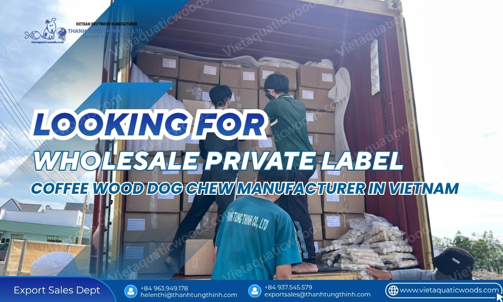 Container loading filled with bulk private label coffee wood dog chew products