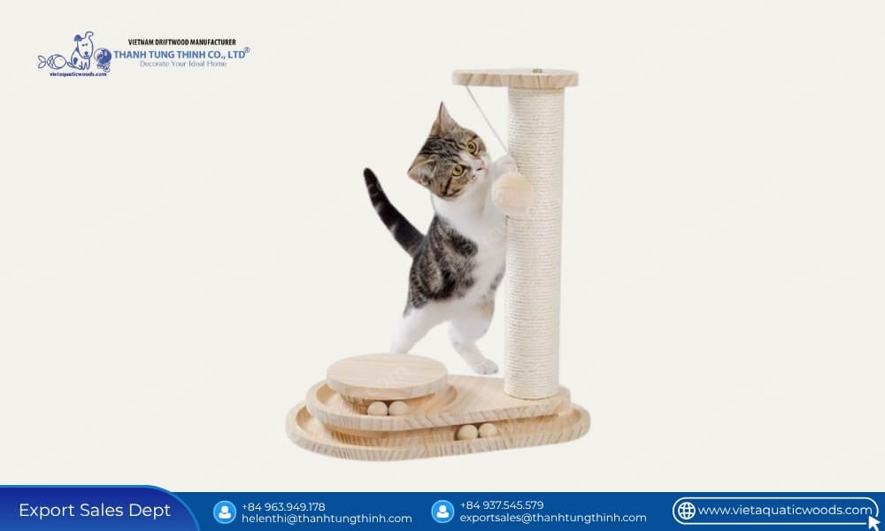 Wooden Multi-Level Cat Scratching Post & Track Toy