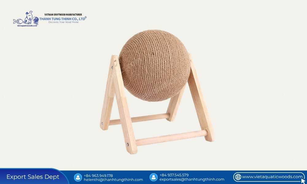 Rotating Sisal Ball Wooden Cat Scratching Frame
