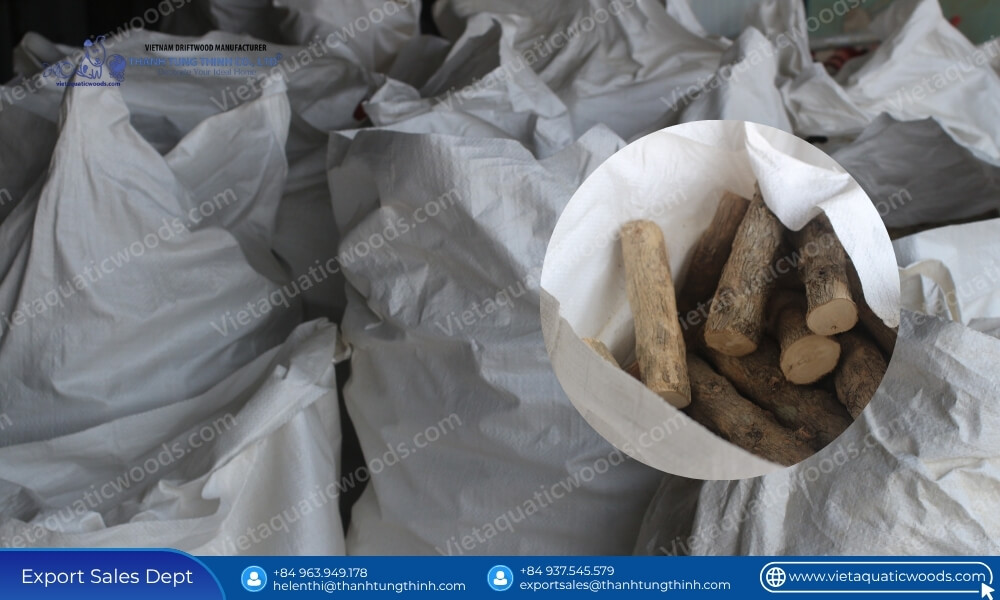 raw timber storage supporting our monthly supply capacity for coffee wood dog chews