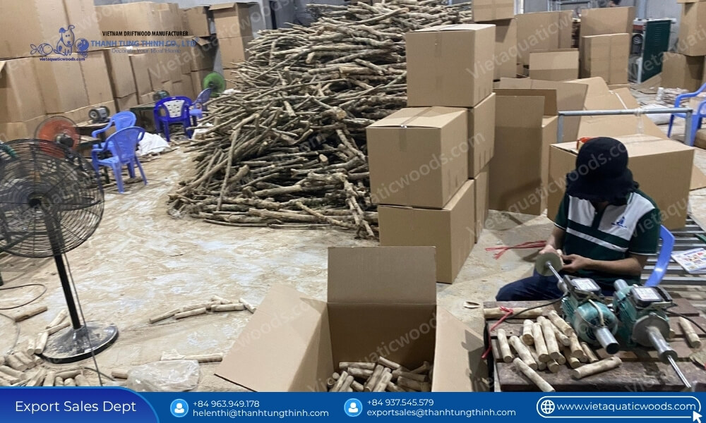 raw coffee wood sorting operations maintaining monthly supply capacity for coffee wood dog chews