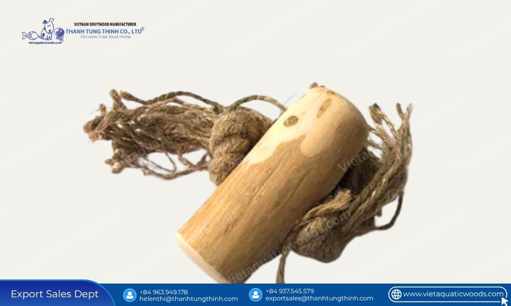 Natural coffee wood and jute tug toy for bulk dog toys inventory