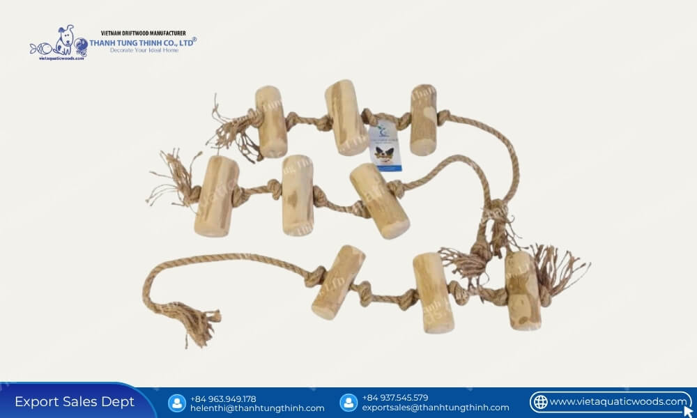 Triple jute rope with coffee wood segments for wholesale bulk dog toys