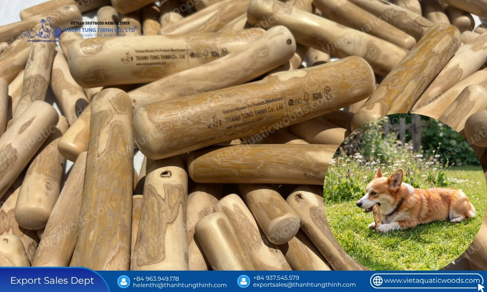 Premium natural coffee wood chew sticks for bulk dog toys distribution