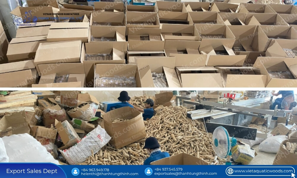 large scale warehouse storage at a wholesale supplier of coffee wood chew in vietnam